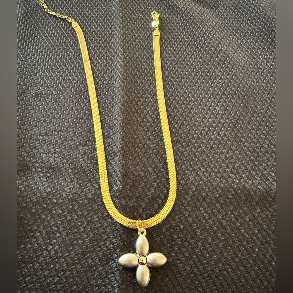 Jennifer Zeuner Karli Gold Necklace with 2-Toned Charm